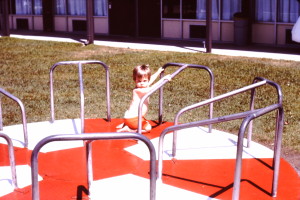 This was a fancy motel with a pool AND a playground (woohoo!) complete with the merry-go-round of death